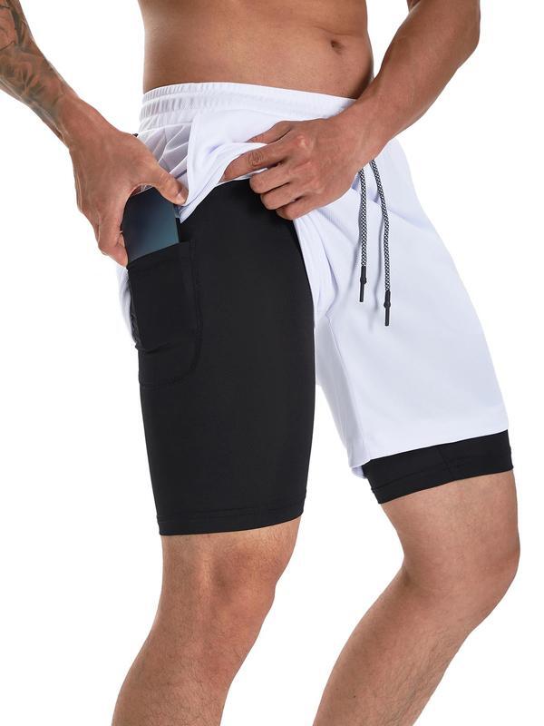 Men's 2 In 1 Summer Outdoor Sports Drawstring Shorts With Phone Pockets