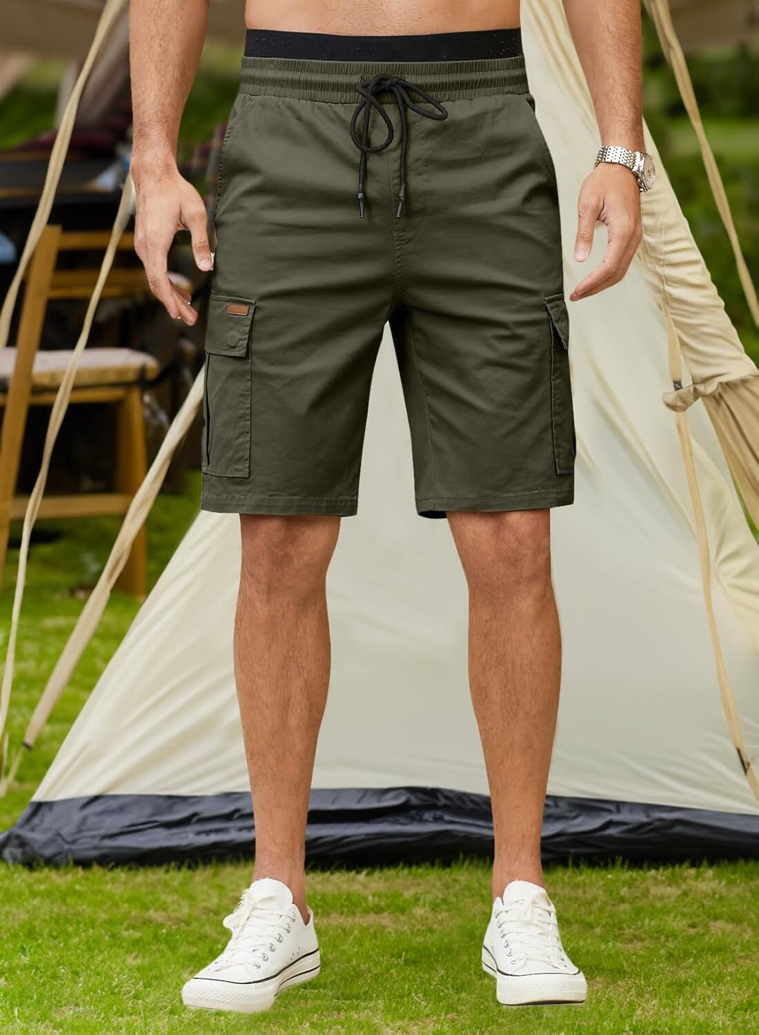 Men's Patched Drawstring Waist Cargo Shorts, Men's Bottoms for Daily Wear, Clearance Items 2024