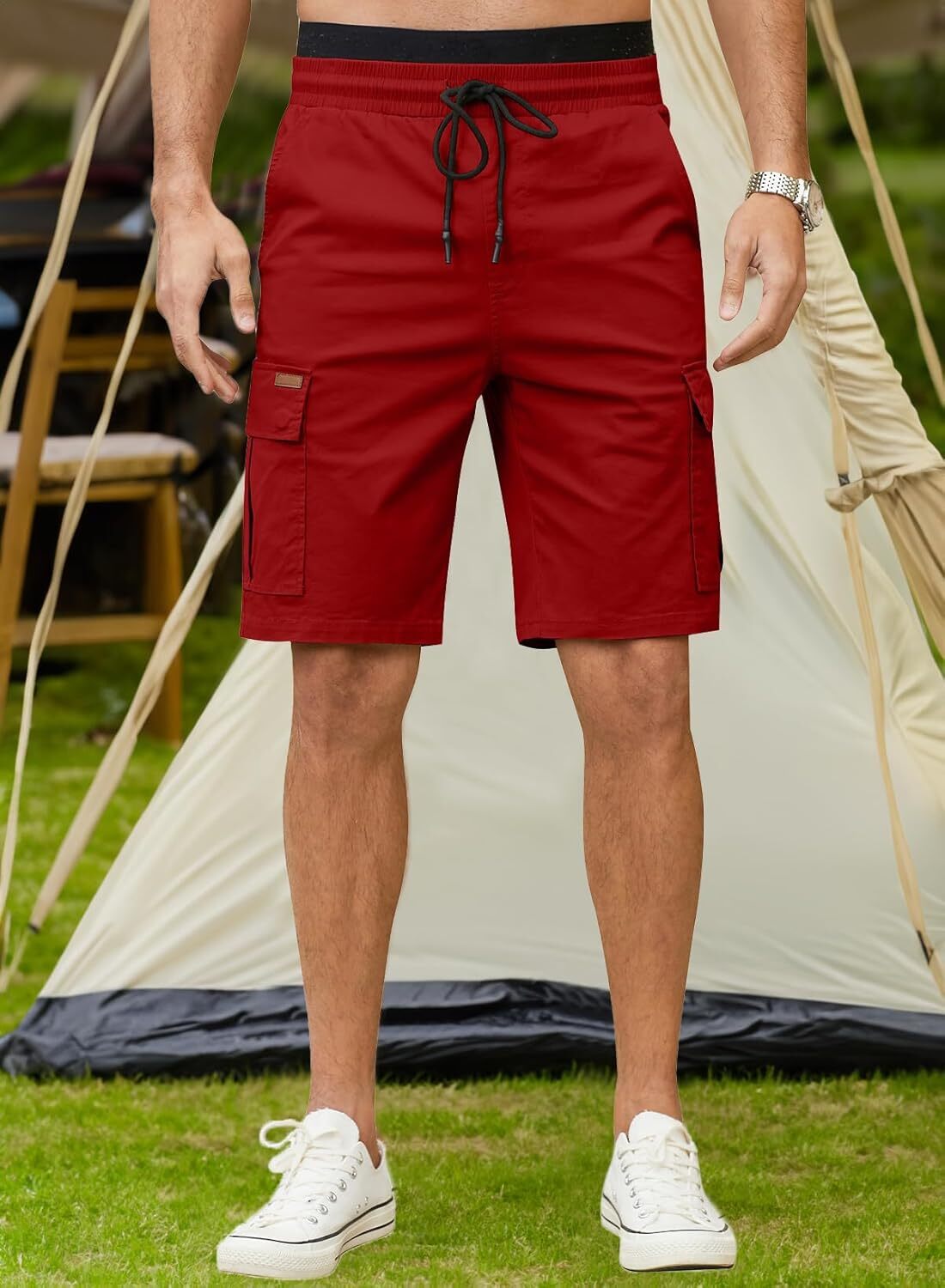 Men's Patched Drawstring Waist Cargo Shorts, Men's Bottoms for Daily Wear, Clearance Items 2024