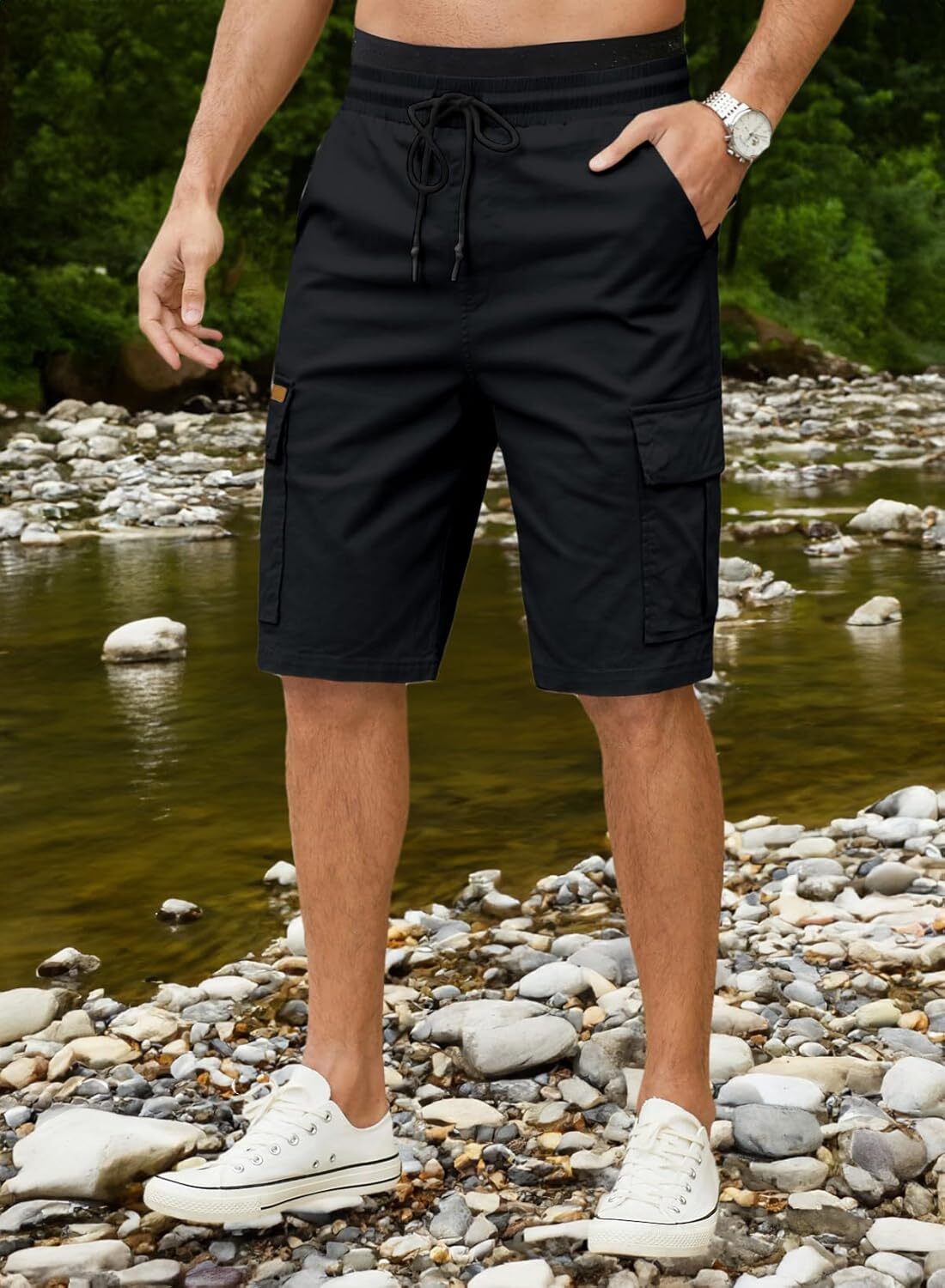 Men's Patched Drawstring Waist Cargo Shorts, Men's Bottoms for Daily Wear, Clearance Items 2024