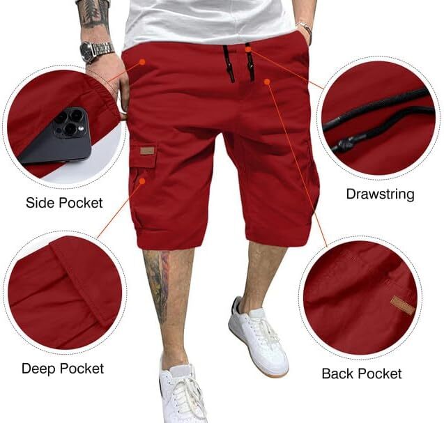 Men's Patched Drawstring Waist Cargo Shorts, Men's Bottoms for Daily Wear, Clearance Items 2024