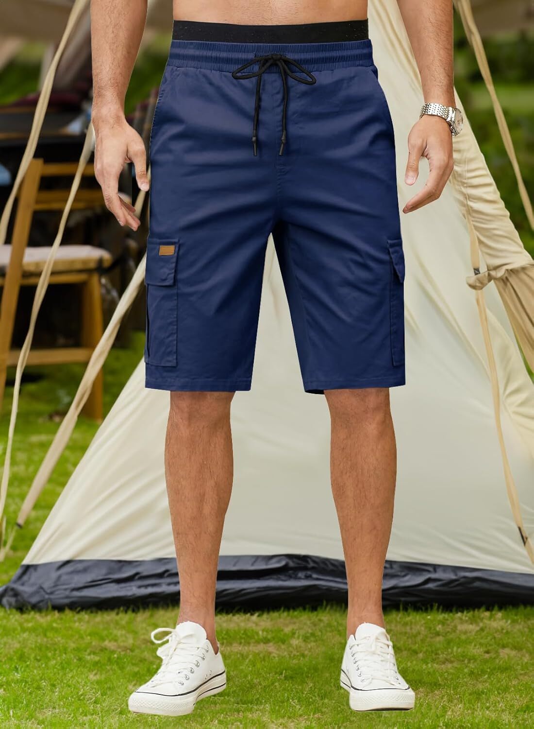 Men's Patched Drawstring Waist Cargo Shorts, Men's Bottoms for Daily Wear, Clearance Items 2024