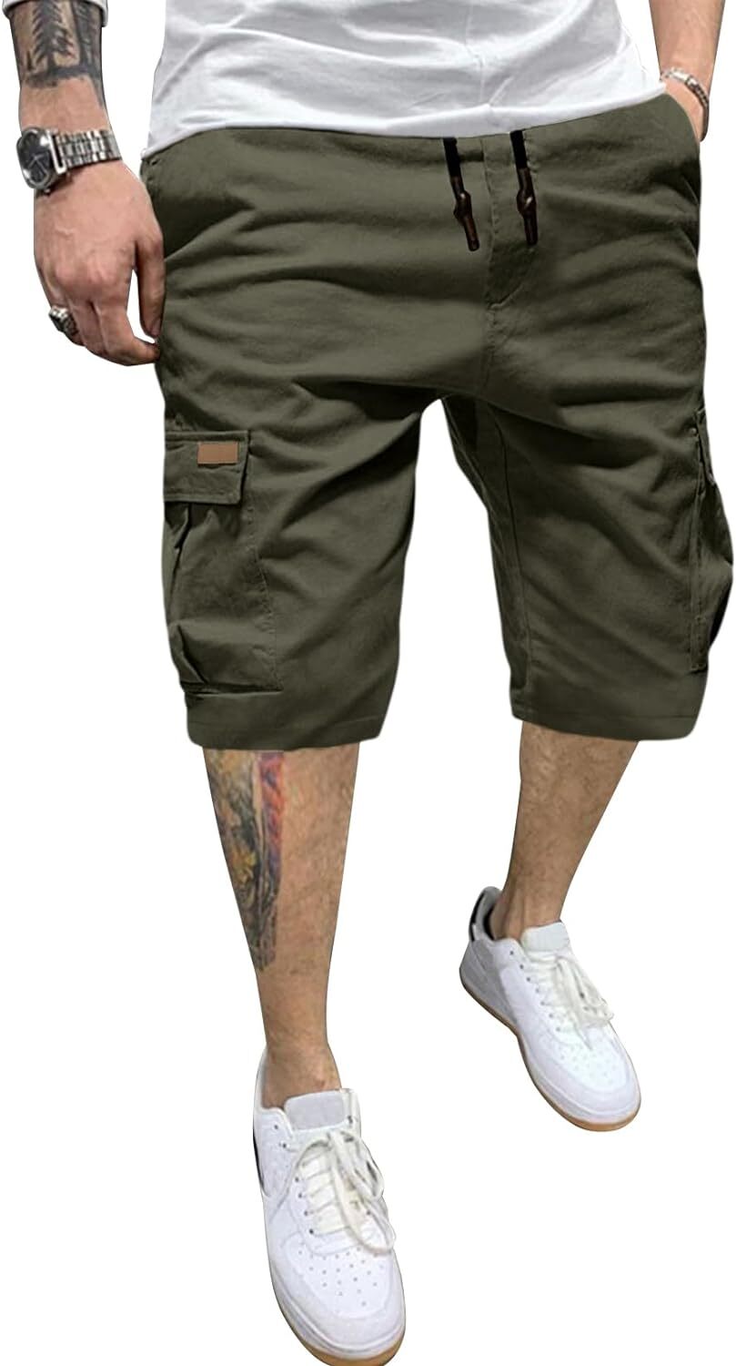 Men's Patched Drawstring Waist Cargo Shorts, Men's Bottoms for Daily Wear, Clearance Items 2024