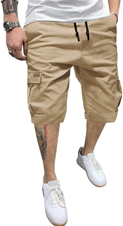 Men's Patched Drawstring Waist Cargo Shorts, Men's Bottoms for Daily Wear, Clearance Items 2024