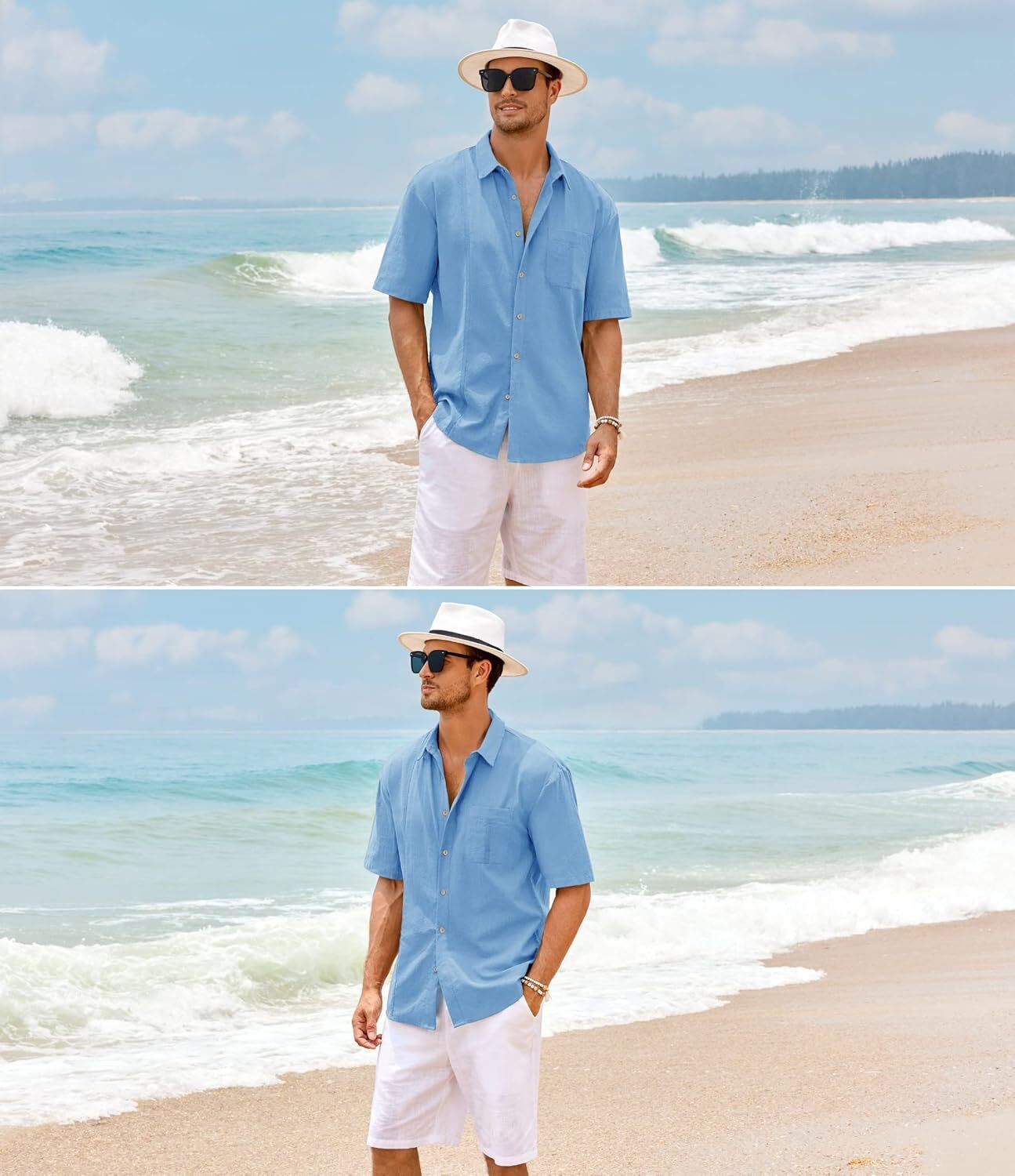 Mens Beach Linen Shirts Short Sleeve Cuban Button Down Casual Summer T Shirt Guayabera Hawaiian Tee Loose Fit Tops(💖Buy two, free shipping)