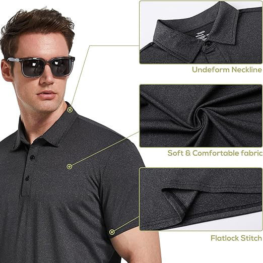 Men's Polo Shirts Quick Dry Short Sleeve Performance Moisture Wicking