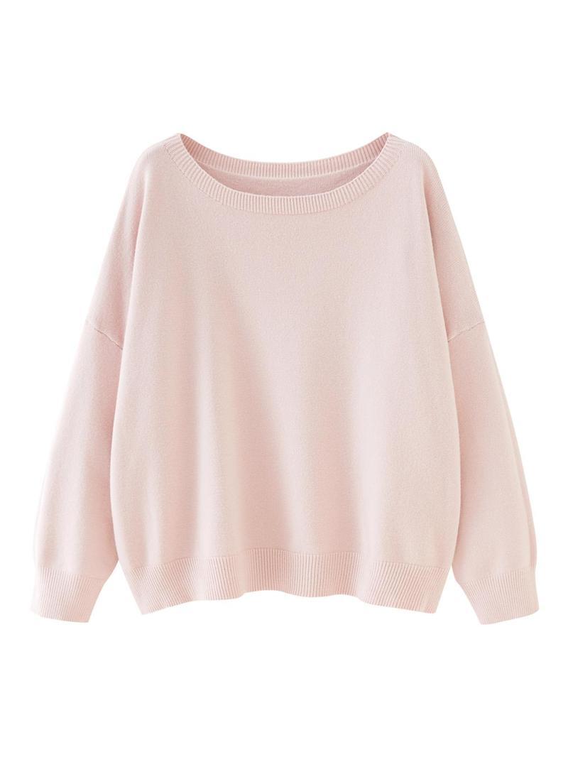 Women's Chic Plain Scoop Neck Knitted Long Sleeve Sweater, Lady Basic Comfort Drop Shoulder Crewneck Knitting Back To School Jumper, 2024 Knitwear Clothes, Womenswear