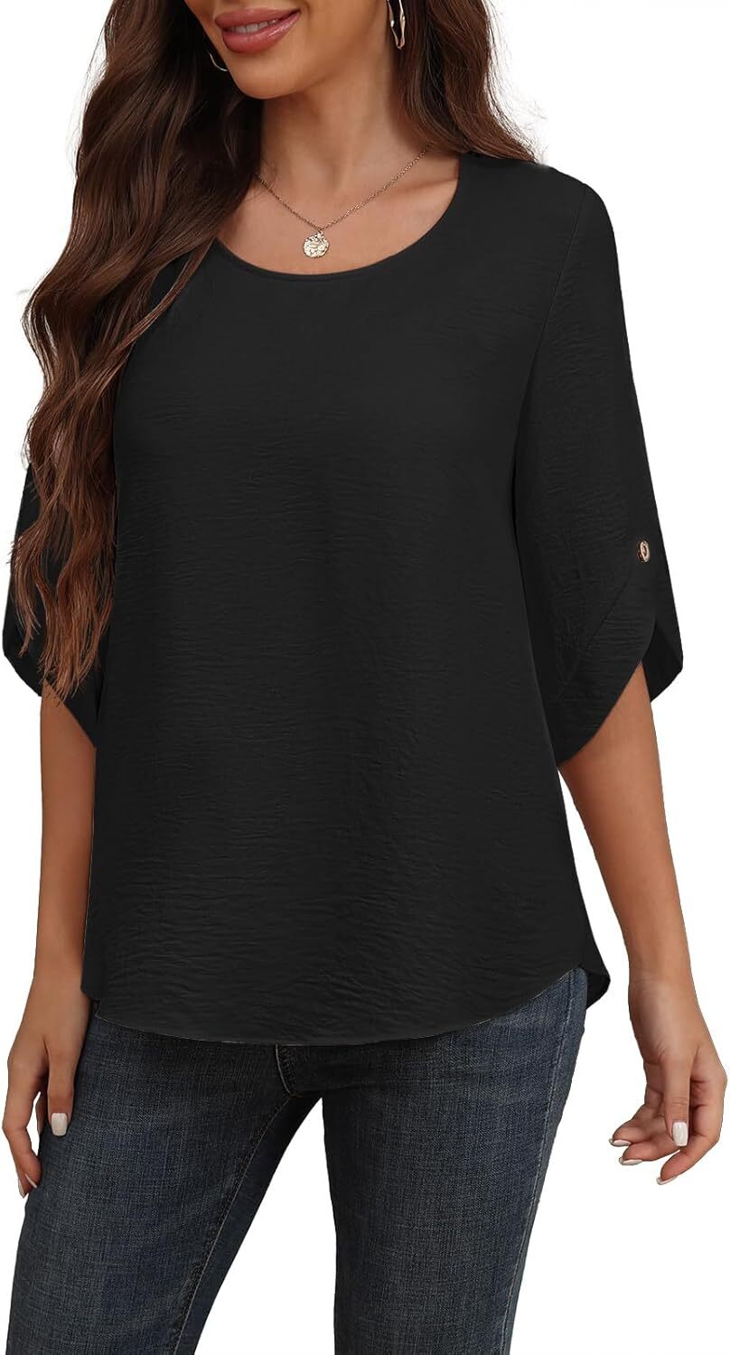 Women's 2024 Summer Chiffon Blouses Bell Short Sleeve TShirts Casual Loose Flowy Dressy Work Tops for Leggings Blouse