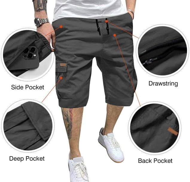 Men's Patched Drawstring Waist Cargo Shorts, Men's Bottoms for Daily Wear, Clearance Items 2024