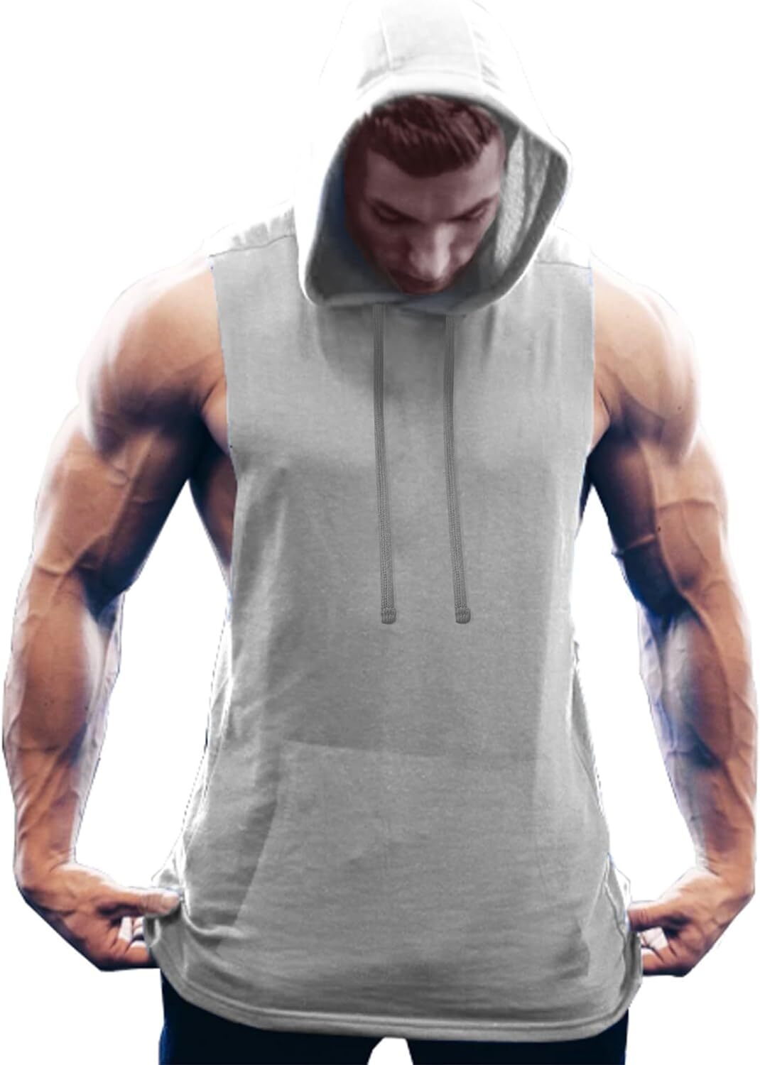 Men's Workout Hooded Tank Tops Bodybuilding Muscle Cut Off T Shirt Sleeveless Gym Hoodies