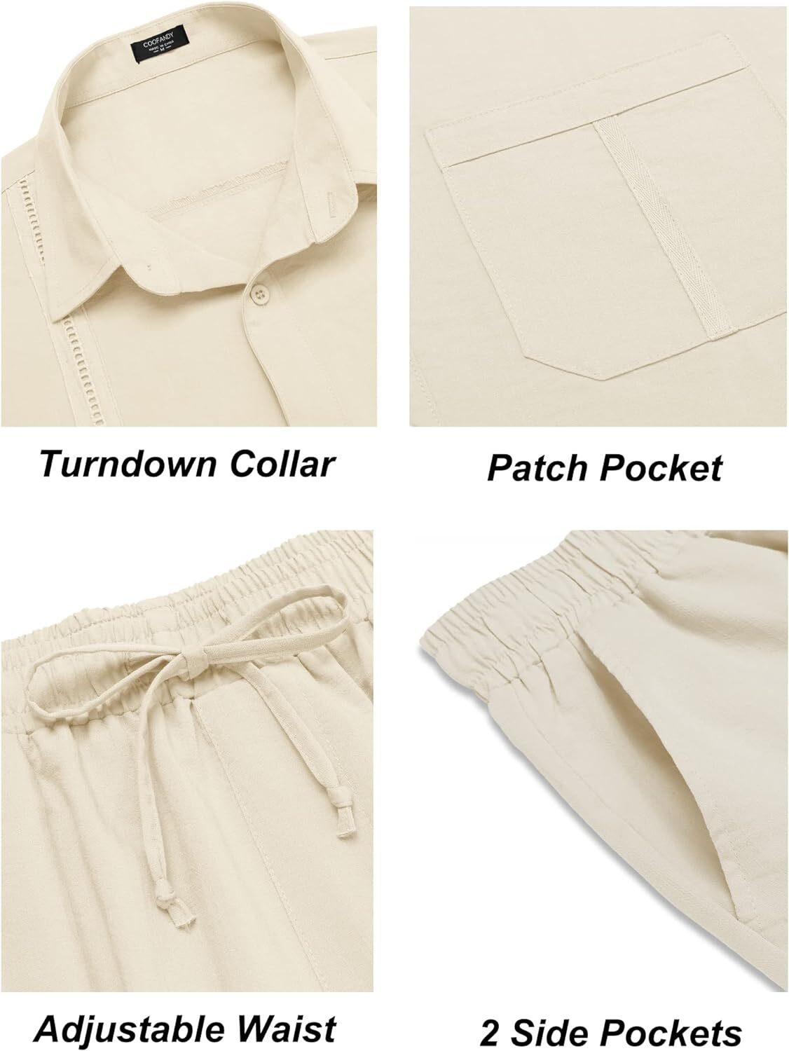 Men's 2 Piece Linen Sets Casual Long Sleeve Button Down Cuban Shirt and Loose Pants Set Beach Vacation Outfits