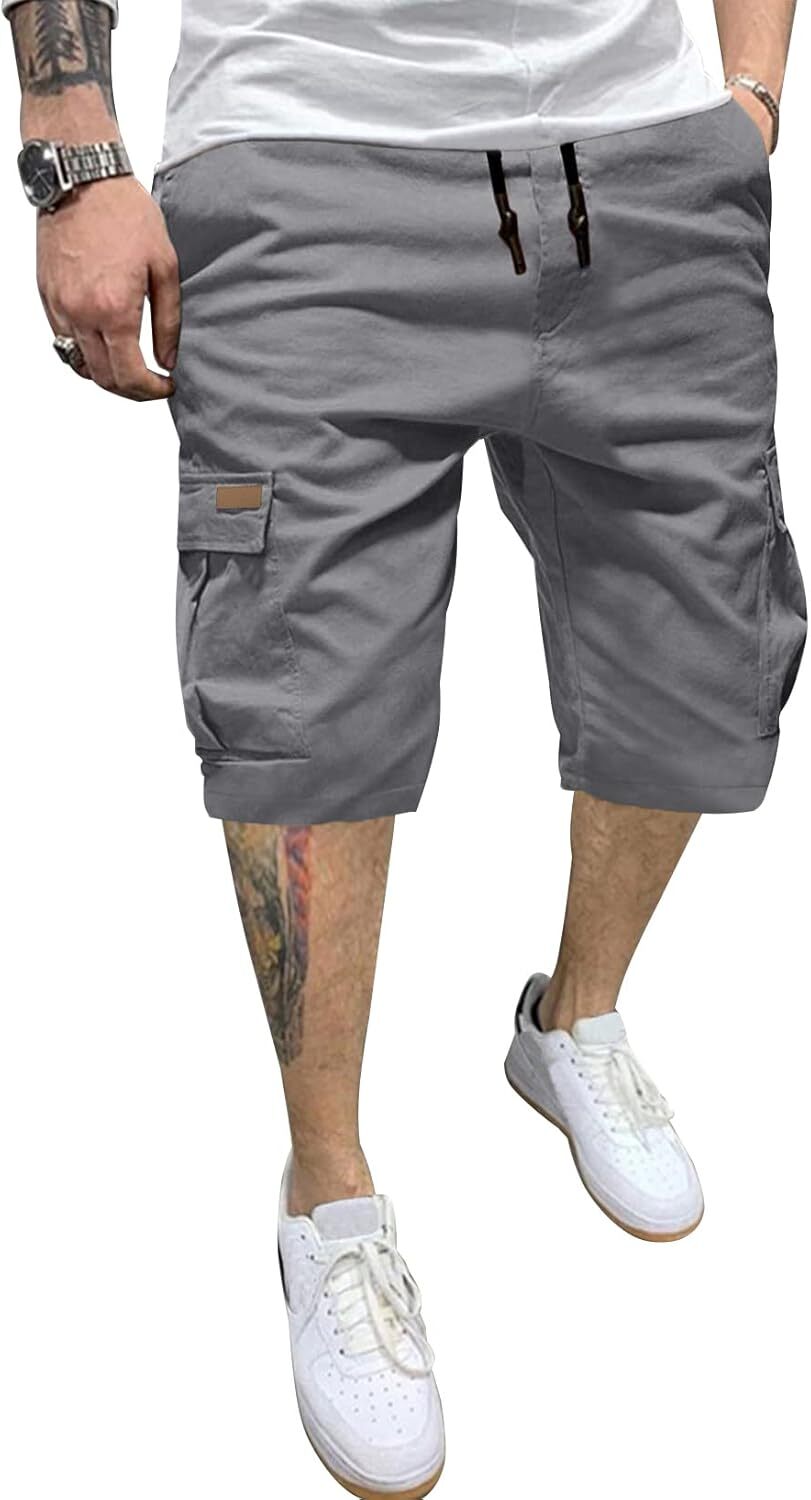 Men's Patched Drawstring Waist Cargo Shorts, Men's Bottoms for Daily Wear, Clearance Items 2024
