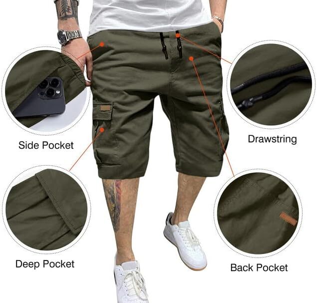 Men's Patched Drawstring Waist Cargo Shorts, Men's Bottoms for Daily Wear, Clearance Items 2024
