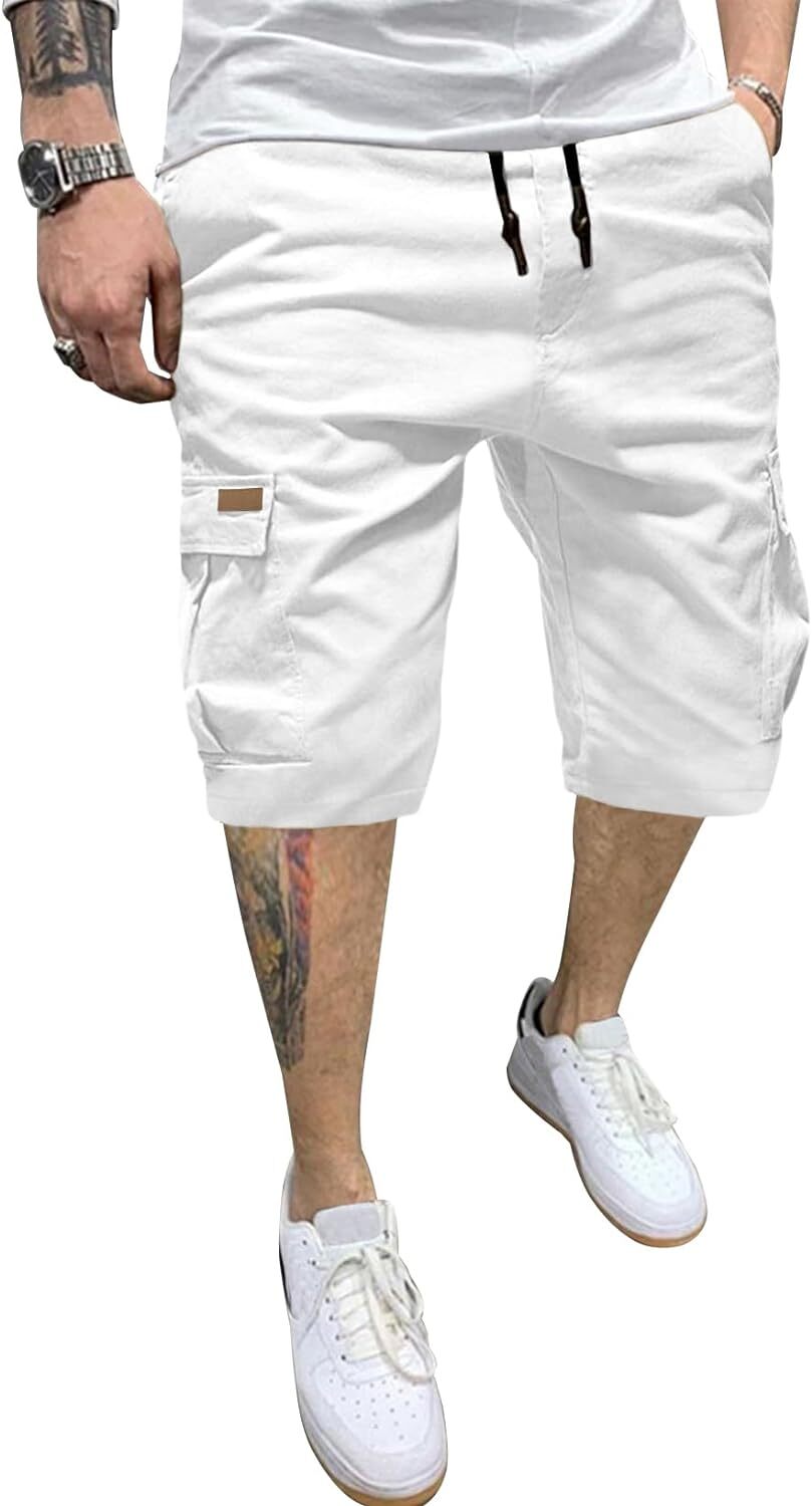 Men's Patched Drawstring Waist Cargo Shorts, Men's Bottoms for Daily Wear, Clearance Items 2024