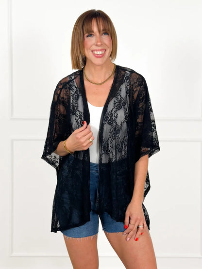 ⚡Limited Time Sale - Lace short-sleeved kimono with side slit details (various colors)