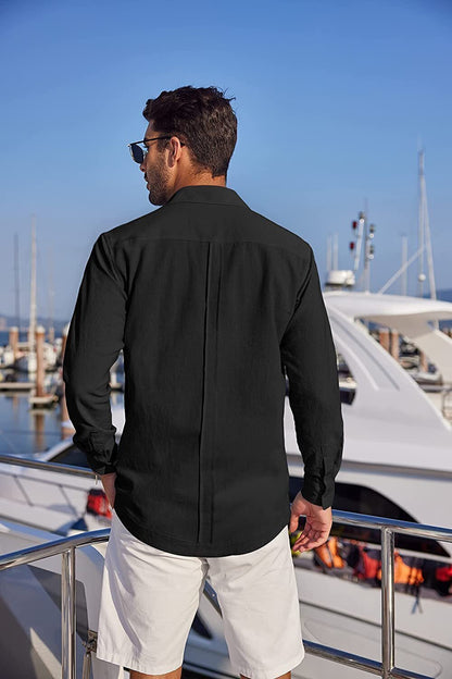 7-Pack Men's Cuban Shirts Long Sleeve Casual Button Down Shirt Cotton Beach Tops💖Buy two packs for free shipping💖