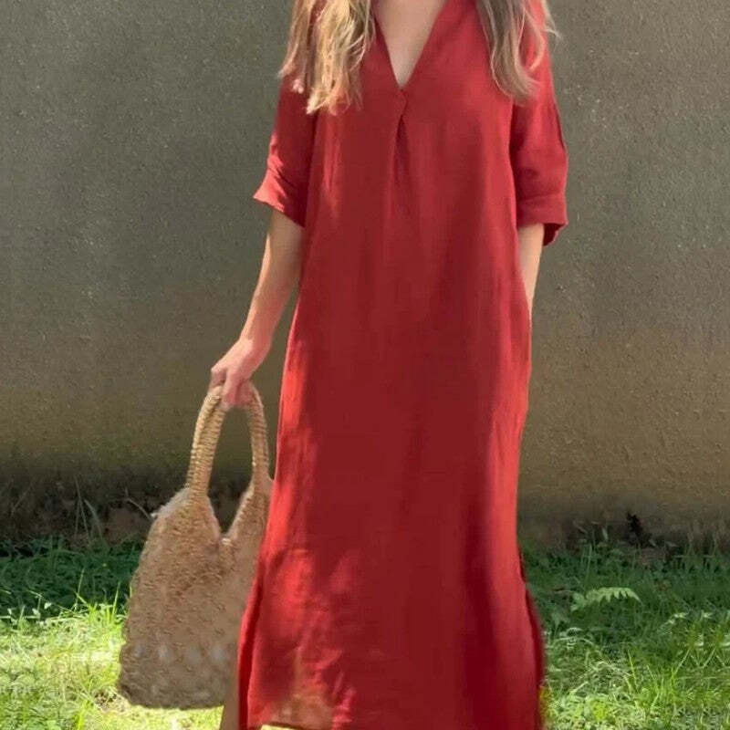 💕50% OFF - Linen Casual Style V-Neck Dress