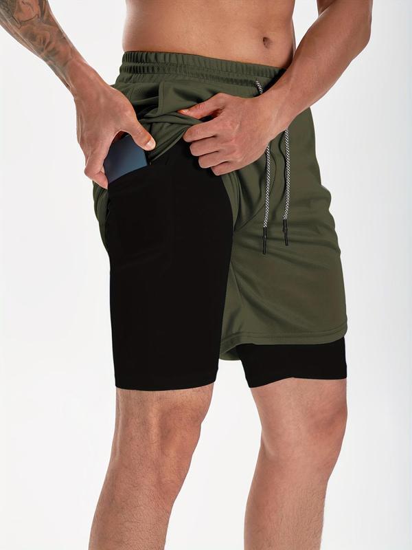 Men's 2 In 1 Summer Outdoor Sports Drawstring Shorts With Phone Pockets