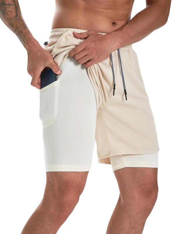 Men's 2 In 1 Summer Outdoor Sports Drawstring Shorts With Phone Pockets
