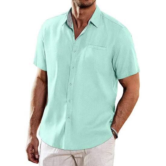 Men's Casual Linen Short Sleeve Button Down Shirt