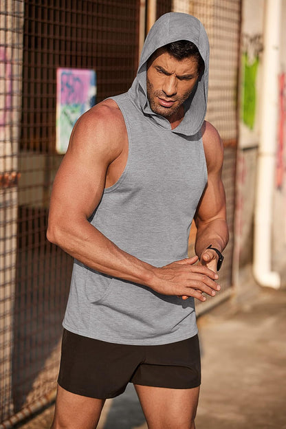 Men's Workout Hooded Tank Tops Bodybuilding Muscle Cut Off T Shirt Sleeveless Gym Hoodies