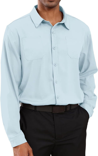8-park Mens Fashion Dress Shirts Solid Color Long Sleeve Regular Fit Casual Button Down Shirts with Two Chest Pockets