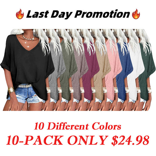 Women's V Neck Oversized T-Shirts Summer Short Sleeve Shirts Loose Casual Tops Tee