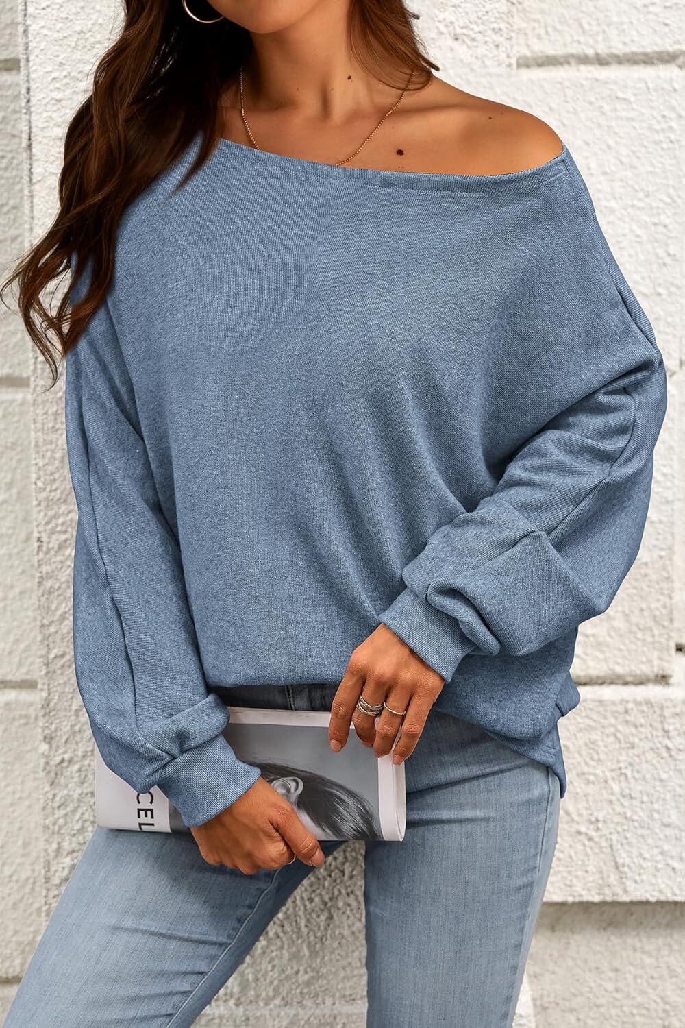 Women's Fall Sweaters 2024 Casual Oversize Pullover Batwing Long Sleeve Drop Shoulder Sweater Loose Knit Jumper Tops
