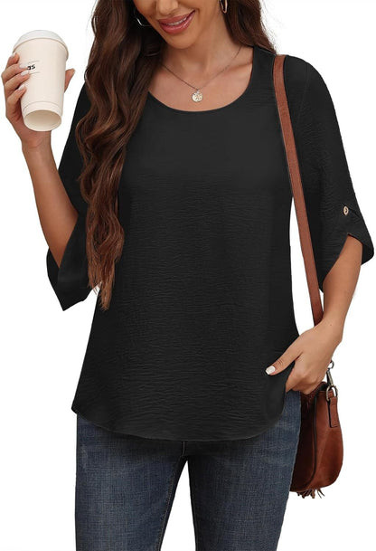 Women's 2024 Summer Chiffon Blouses Bell Short Sleeve TShirts Casual Loose Flowy Dressy Work Tops for Leggings Blouse