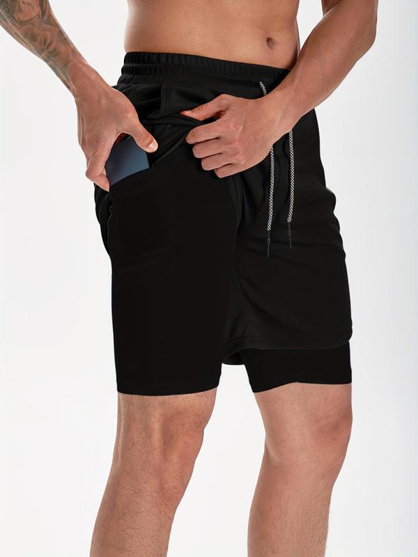 Men's 2 In 1 Summer Outdoor Sports Drawstring Shorts With Phone Pockets