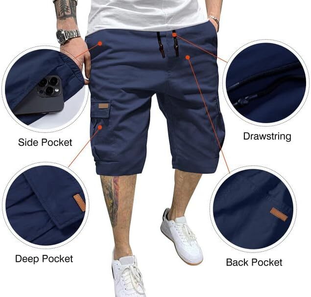 Men's Patched Drawstring Waist Cargo Shorts,  Men's Bottoms for Daily Wear, Clearance Items 2024