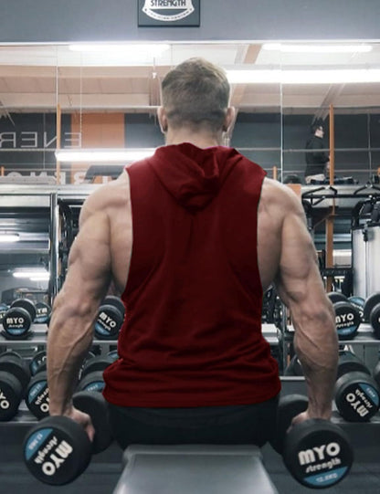 Men's Workout Hooded Tank Tops Bodybuilding Muscle Cut Off T Shirt Sleeveless Gym Hoodies