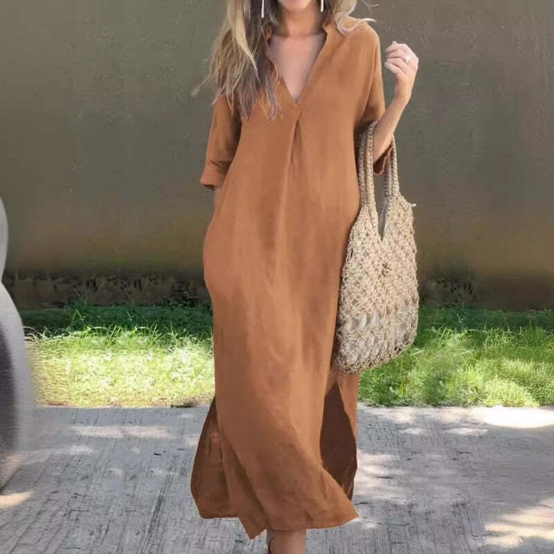 💕50% OFF - Linen Casual Style V-Neck Dress