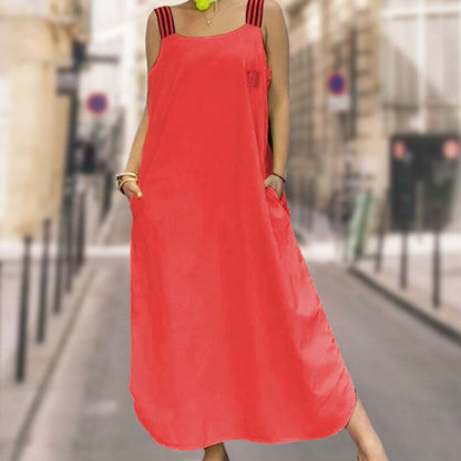 Wide Strap Maxi Dress with Pockets