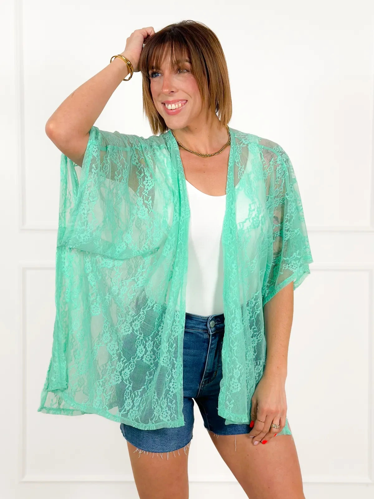 ⚡Limited Time Sale - Lace short-sleeved kimono with side slit details (various colors)