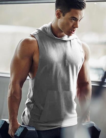 Men's Workout Hooded Tank Tops Bodybuilding Muscle Cut Off T Shirt Sleeveless Gym Hoodies