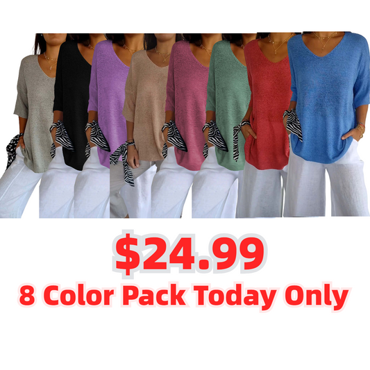 Solid Color Knitted V-neck Top(💖Buy two and get free shipping)