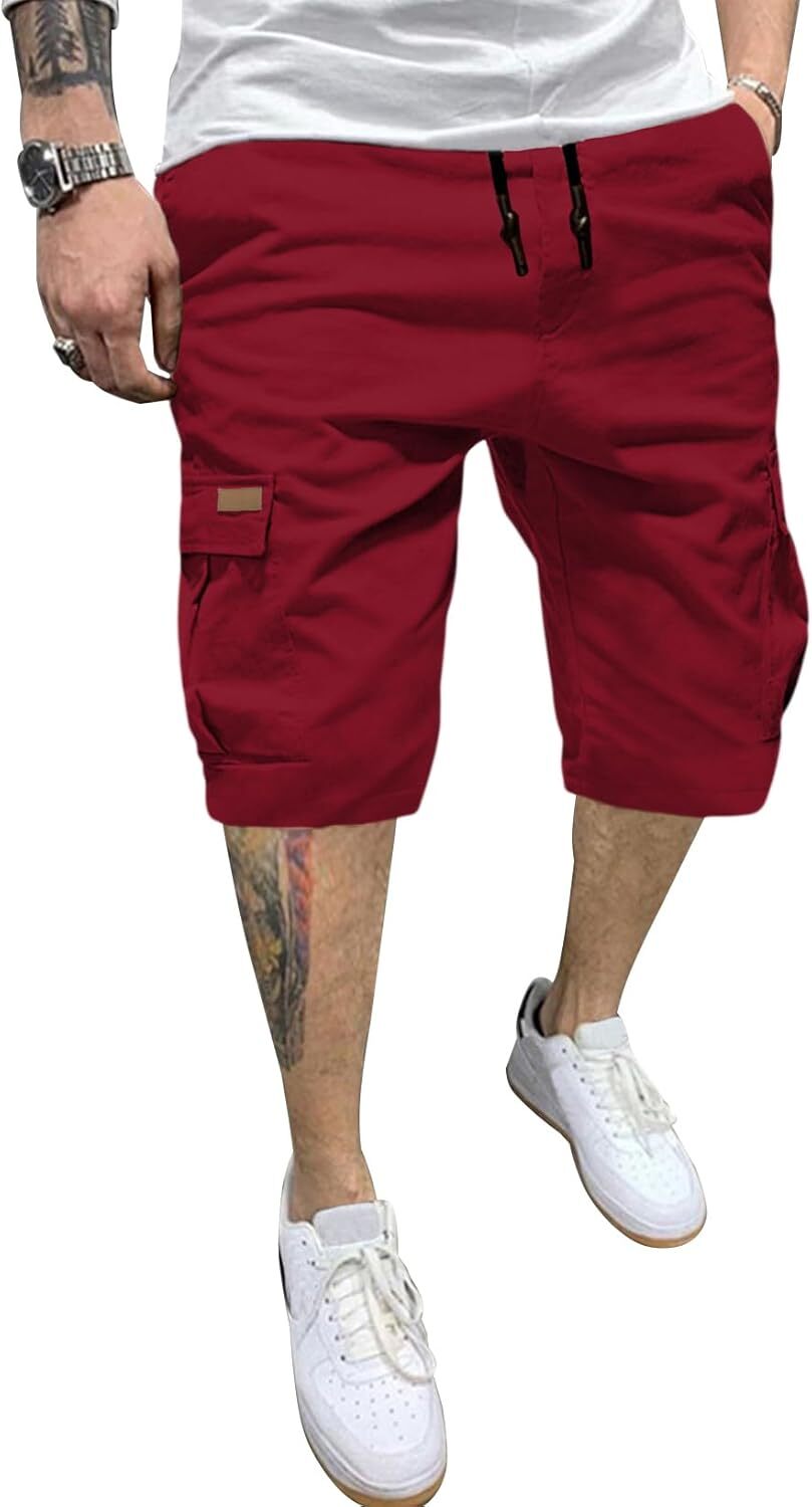 Men's Patched Drawstring Waist Cargo Shorts,  Men's Bottoms for Daily Wear, Clearance Items 2024