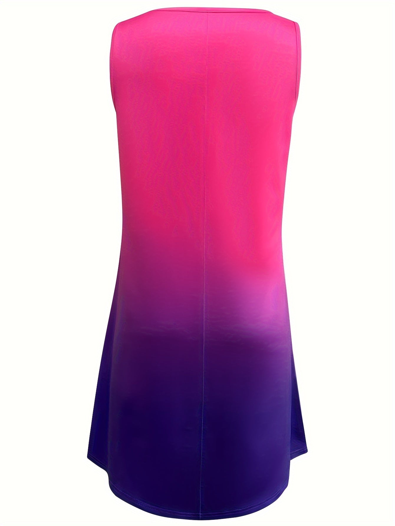 Vibrant Ombre V-Neck Tank Dress - Soft Micro Elastic Polyester Casual Summer Dress for Women