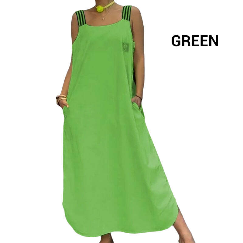 Wide Strap Maxi Dress with Pockets