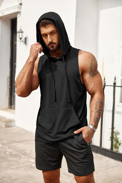 Men's Workout Hooded Tank Tops Bodybuilding Muscle Cut Off T Shirt Sleeveless Gym Hoodies
