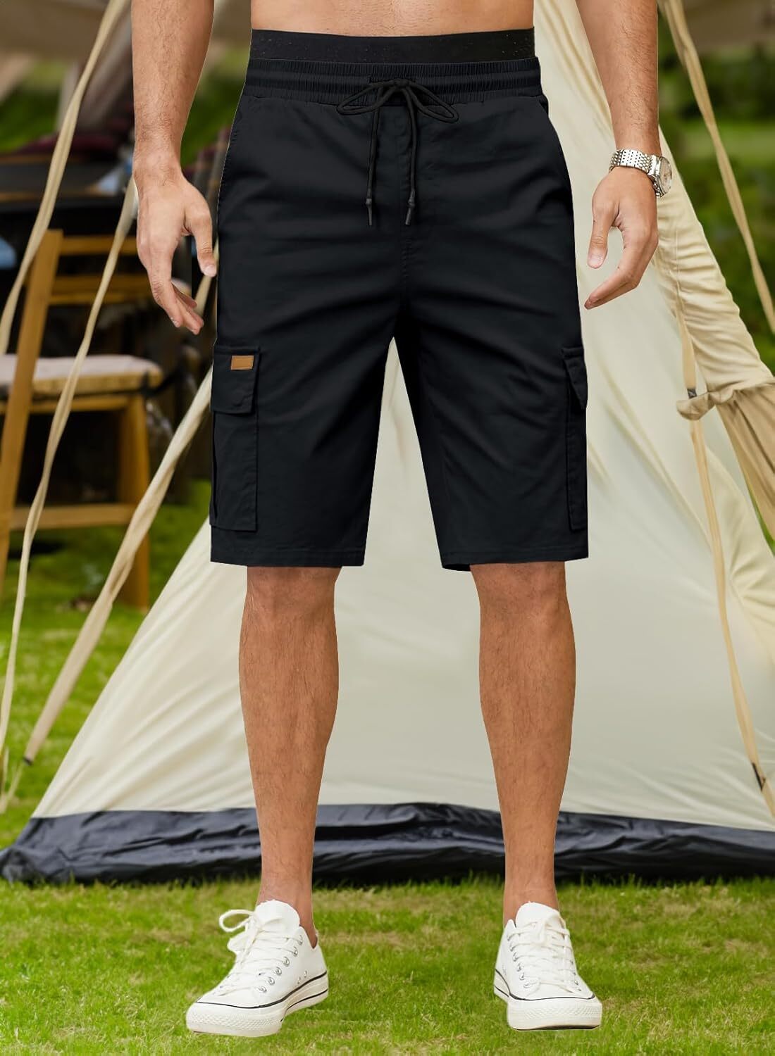 Men's Patched Drawstring Waist Cargo Shorts,  Men's Bottoms for Daily Wear, Clearance Items 2024