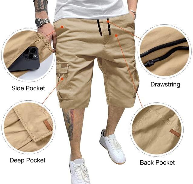 Men's Patched Drawstring Waist Cargo Shorts,  Men's Bottoms for Daily Wear, Clearance Items 2024