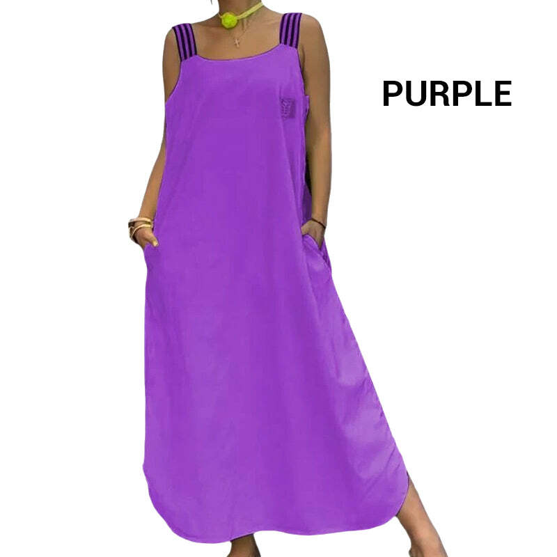 Wide Strap Maxi Dress with Pockets