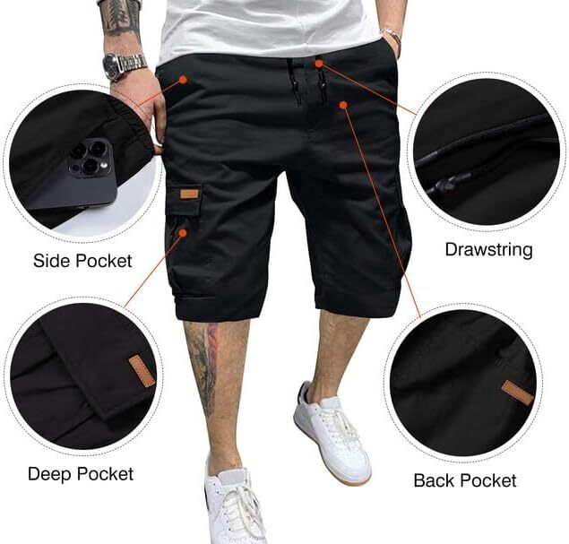 Men's Patched Drawstring Waist Cargo Shorts,  Men's Bottoms for Daily Wear, Clearance Items 2024