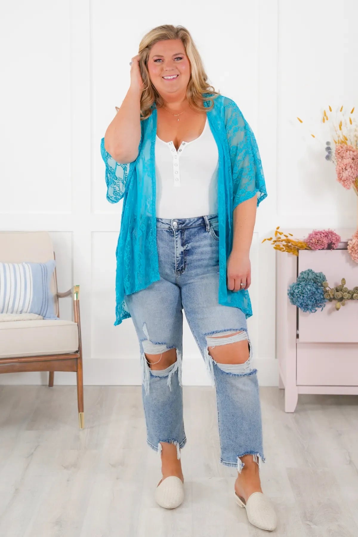 ⚡Limited Time Sale - Lace short-sleeved kimono with side slit details (various colors)