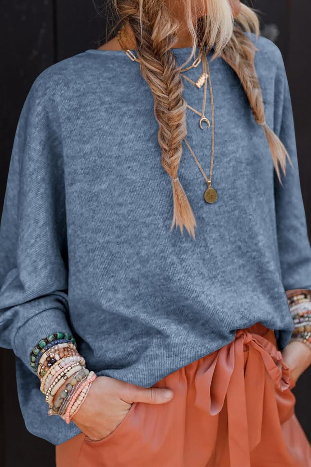 Women's Fall Sweaters 2024 Casual Oversize Pullover Batwing Long Sleeve Drop Shoulder Sweater Loose Knit Jumper Tops