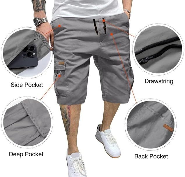 Men's Patched Drawstring Waist Cargo Shorts,  Men's Bottoms for Daily Wear, Clearance Items 2024
