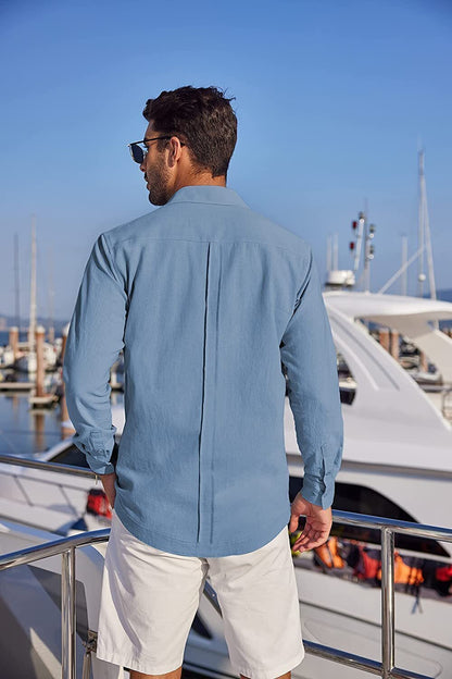 7-Pack Men's Cuban Shirts Long Sleeve Casual Button Down Shirt Cotton Beach Tops💖Buy two packs for free shipping💖