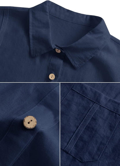 Mens Beach Linen Shirts Short Sleeve Cuban Button Down Casual Summer T Shirt Guayabera Hawaiian Tee Loose Fit Tops(💖Buy two, free shipping)